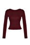 Koyu Bordo Pamuklu Sırt Dekolteli Fitted/Vücuda Oturan Esnek Örme Bluz TWOAW24BZ00160 - 7
