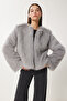Women's Gray Faux Fur Jacket Ul00047 - 2
