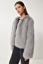 Women's Gray Faux Fur Jacket Ul00047 - 4