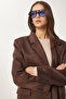 Women's Dark Brown Premium Suede Blazer Jacket Fn03443 - 3