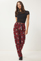 Women's Red Black Patterned Soft Textured Knitted Pajama Bottoms Ce00089 - 2
