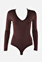 Brown Deep V-Neck Snap Knitted Body Tpraw22Bd0084 - 6