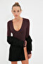 Brown Deep V-Neck Snap Knitted Body Tpraw22Bd0084 - 3