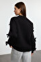 Black Bow Detail Oversized/Loose Fit Thick Fleece-Lined Knit Sweatshirt TWOAW25SW00249 - 8