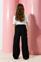 Siyah Kız Çocuk Wide Leg Kargo Cepli Pamuklu Denim Pantolon TKDSS24PL00001 - 4