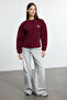 Burgundy Embroidered Regular Fit Thick Fleece Lined Knitted Sweatshirt Twoaw25Sw00176 - 2