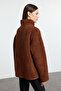 Winter Essentials Kahverengi Kalın Polar Fermuarlı Cepli Örme Hırka/Sweatshirt TWOAW24SW00071 - 5
