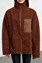 Winter Essentials Kahverengi Kalın Polar Fermuarlı Cepli Örme Hırka/Sweatshirt TWOAW24SW00071 - 4
