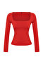 Kırmızı Pamuklu Kare Yaka Regular Fit Örme Bluz TWOAW24BZ00016 - 7