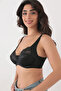 Women's Black Stretchable Brode Fabric Lace Underwire Minimizer Gathering Low-Cut Bra 4676004-Hürrem - 4
