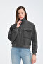 Women's Cotton with Fleece Inside with Pocket Crop Jacket-Cardigan - 2
