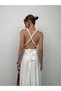Lycra Maxi Length Dress - Lacing Detail, Belt and Sirt Low-Cut - 2