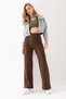 Women's Brown High Waist Shaping / Sculpting Front Ribbed Modal Fabric Wide Leg Pants Leggings - 5