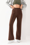 Women's Brown High Waist Shaping / Sculpting Front Ribbed Modal Fabric Wide Leg Pants Leggings - 2