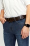 Men's 100% Genuine Leather Yellow Tubular 4.5 cm Jeans Belt Brown - 6