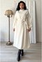 Long Cream Casual Stamp Dress