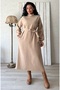 Long Beige Casual Stamp Dress