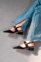 Women's Gold Stone Short Heeled Shoes Black - 7