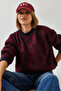 Women's Burgundy Leopard Patterned Shawl Knitwear Sweater 4597 60351279 - 2