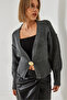 Women's Anthracite Reverse Stitched Single Button Knitwear Cardigan 241065 60261038 - 6