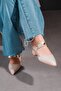 Women's Gold Stone Short Heeled Shoes Beige - 3