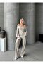 Women's Beige Knitwear Fabric Madonna Collar Bottom-Top Set - 4