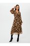 Midi Chiffon Dress Floral Balloon Sleeve V-Neck Gipelli