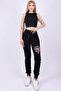 Plus Size Crystal Rhinestone Heart Ruched Rubber Long Two Thread Premium Cotton Women's Sweatpants - 4