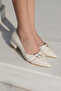 Beige Women's Shoes - Double Buckle, Low Heel