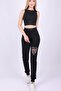 Plus Size Crystal Rhinestone Heart Ruched Rubber Long Two Thread Premium Cotton Women's Sweatpants - 2