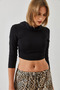 Women's Black Hooded Candy Fabric Crop Blouse 60351281 - 7
