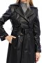 Long Leather Trench Coat with Double Pockets - 3