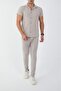 Men's Short Sleeve Slim Fit Slim Fit Shirt Collar Gray Shirt and Pipe Leg Pants Bottom Top Set - 3