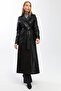 Long Leather Trench Coat with Double Pockets