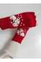 Hand Knitted Red Embroidered Fingerless Gloves - 19 cm Length, 20 cm Width