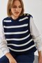 Women's Navy Blue White Shirt Sleeve Detailed Knitwear Sweater 20246235 - 5