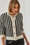 Women's Ecru Black Striped Knitwear Cardigan 20246269 - 5