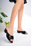 Women's Black Leo Buckle Stylish House Slippers - 2