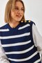 Women's Navy Blue White Shirt Sleeve Detailed Knitwear Sweater 20246235