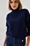 Women's Navy Blue Turtleneck Knitwear Sweater 20246916 - 7