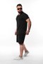 Keten Men's Short Sleeve Shirt Collar Black Cotton Shirt and Pipe Leg Shorts Bottom Top Set