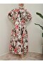 Batik printed belted fragmented linen dress - salmon - 3