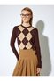 X Selected by Melis Ağazat - Long Sleeve Crew Neck Diamond Patterned Stone Knit Sweater - 2