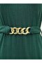 Belted Stand Collar Lycra Long Dress - Emerald - 3