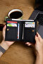 9756 Genuine Leather Special Design Zippered Women's Wallet Black - 2