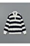 Xside Polo Neck Long Sleeve Striped Men's Thick Sweatshirt