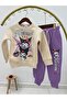 Girl's Kuromi Purple Three-Thread Ribbed Pajama Set for Winter - 3