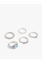 Stone Detailed Steel Mixed 5-Piece Ring Set - 2