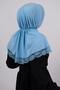 Baby Blue Practical Ready-made Interlocking Hijab Scarf Viscose Fabric with Snap Fasteners Lace 2105_11 - 3