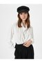 Plunging Neck Blouse with Gold Buttons